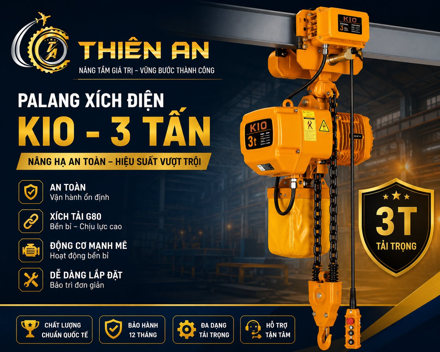 Palang xích điện KOIO cố định 1Tx3m 1 Palang xich dien KOIO co dinh