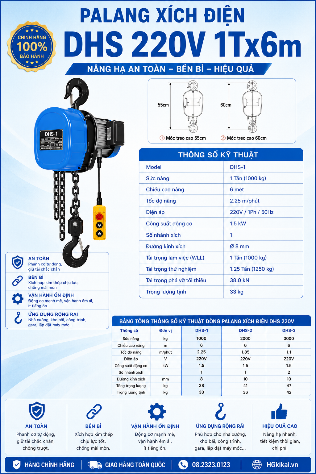 Pa lăng xích điện DHS 1Tx6m chính hãng – Giá tốt 5 Pa lăng xích điện DHS 1Tx6m