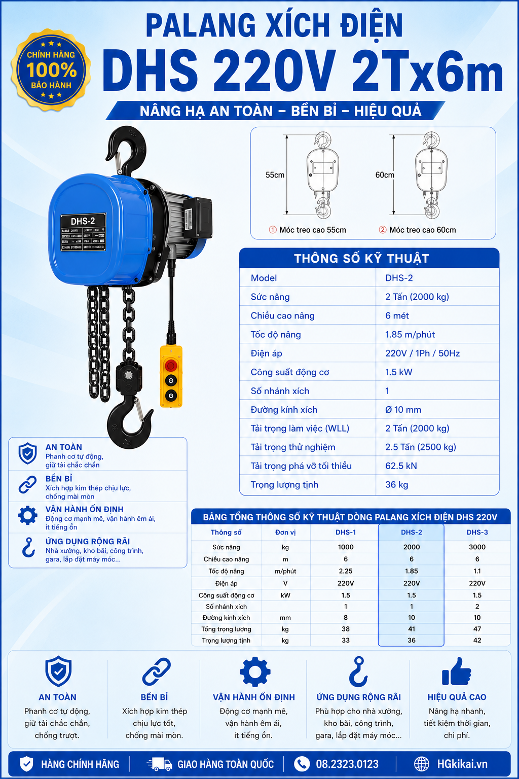 Pa lăng xích điện DHS 2Tx6m chính hãng – Giá tốt 5 Pa lăng xích điện DHS 2Tx6m
