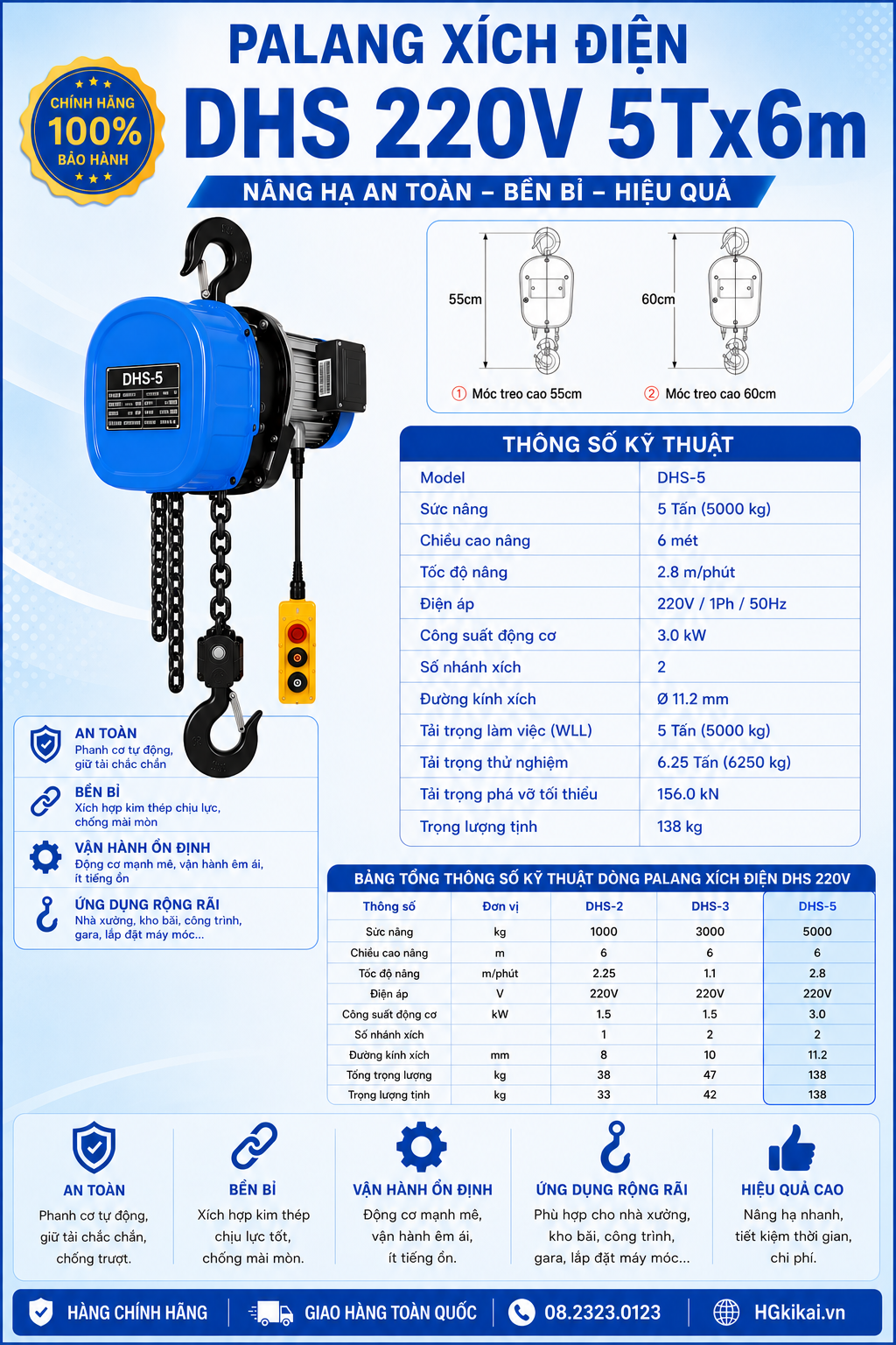 Pa lăng xích điện DHS 5Tx6m 5 Pa lăng xích điện DHS 5Tx6m